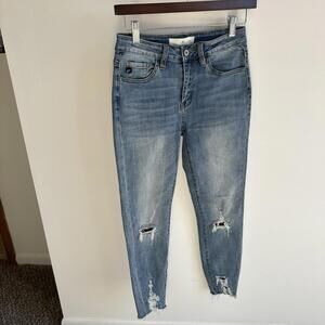 KanCan Women's Jeans Size 3 Mid-Rise Destroyed Skinny With Leopard Print Patches